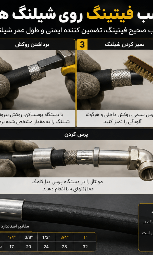 راهنمای نصب فیتینگ روی شیلنگ هیدرولیک